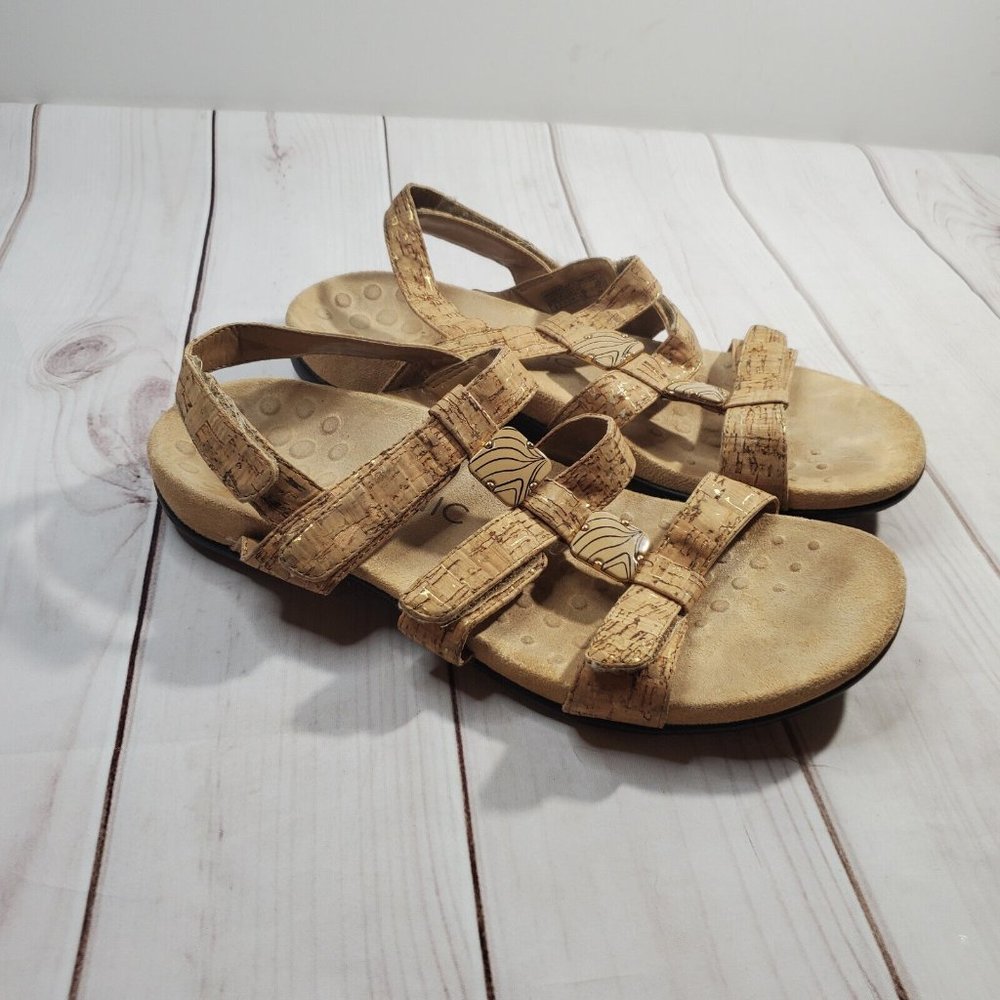 Vionic Sandals 9 Women 44 Amber Cork Beaded Arch Support Comfort Shoes Beige